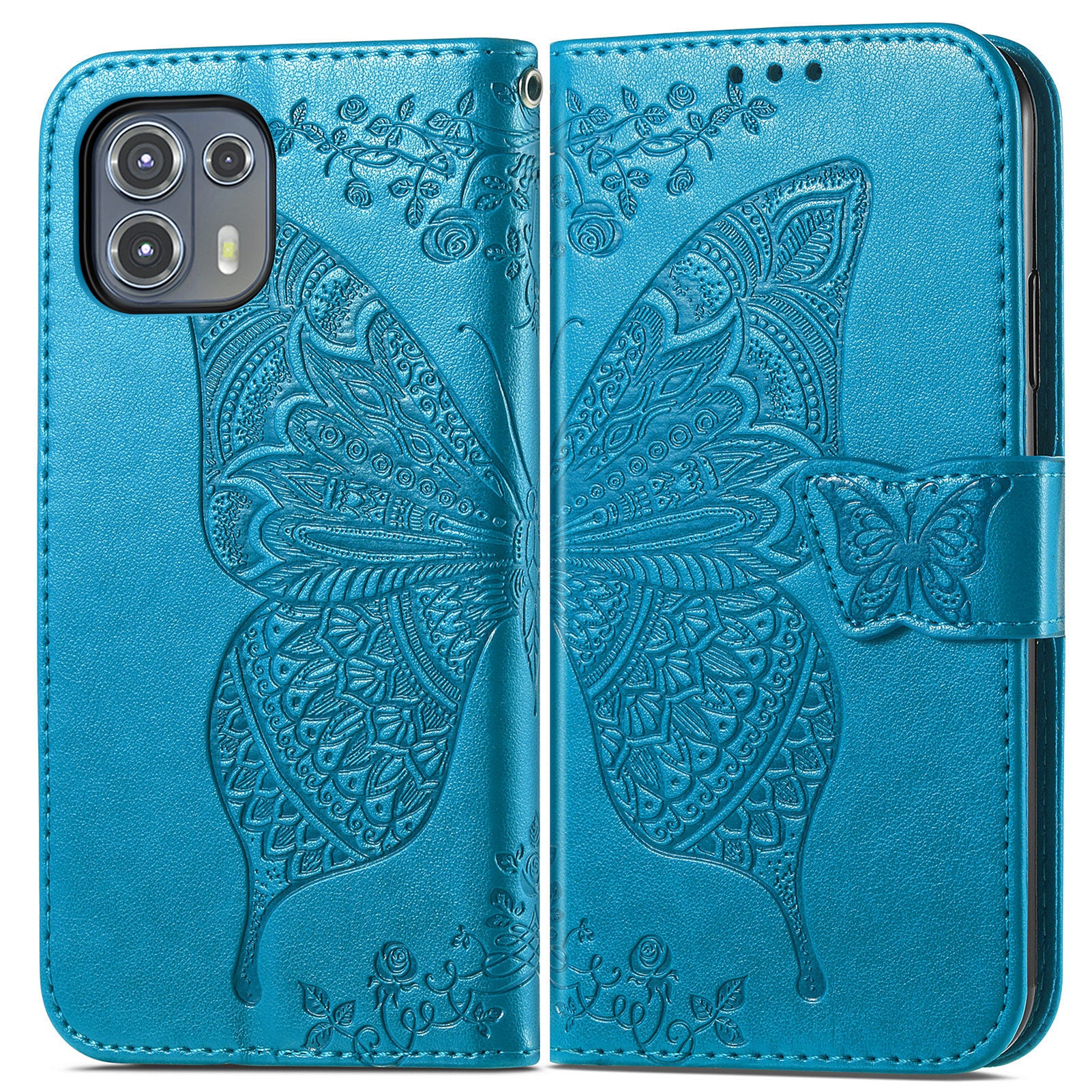 Imprinted Butterfly Flower Pattern Leather Wallet Stand Phone Cover Case for Motorola Edge 20 Lite