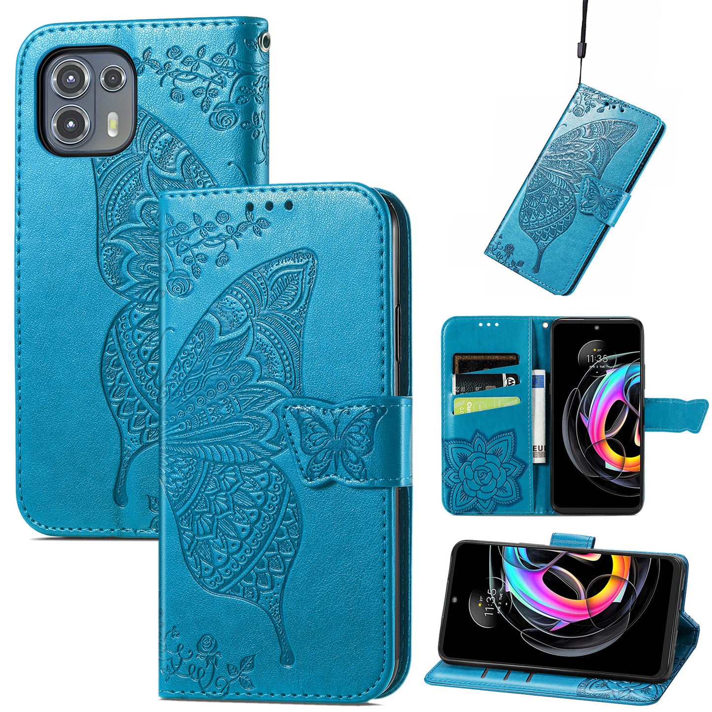 Imprinted Butterfly Flower Pattern Leather Wallet Stand Phone Cover Case for Motorola Edge 20 Lite