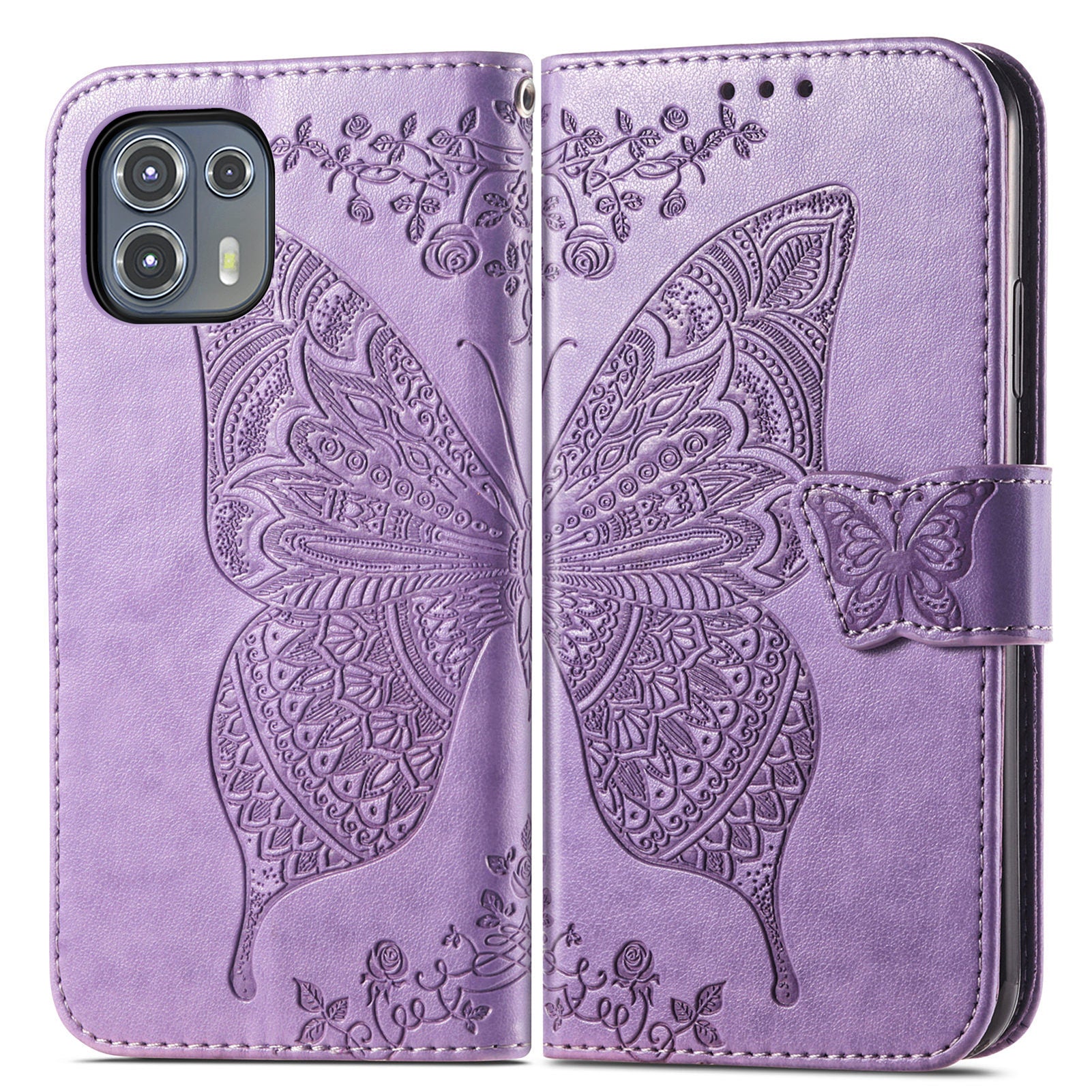 Imprinted Butterfly Flower Pattern Leather Wallet Stand Phone Cover Case for Motorola Edge 20 Lite