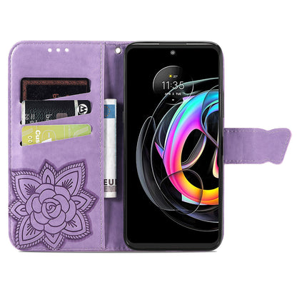 Imprinted Butterfly Flower Pattern Leather Wallet Stand Phone Cover Case for Motorola Edge 20 Lite