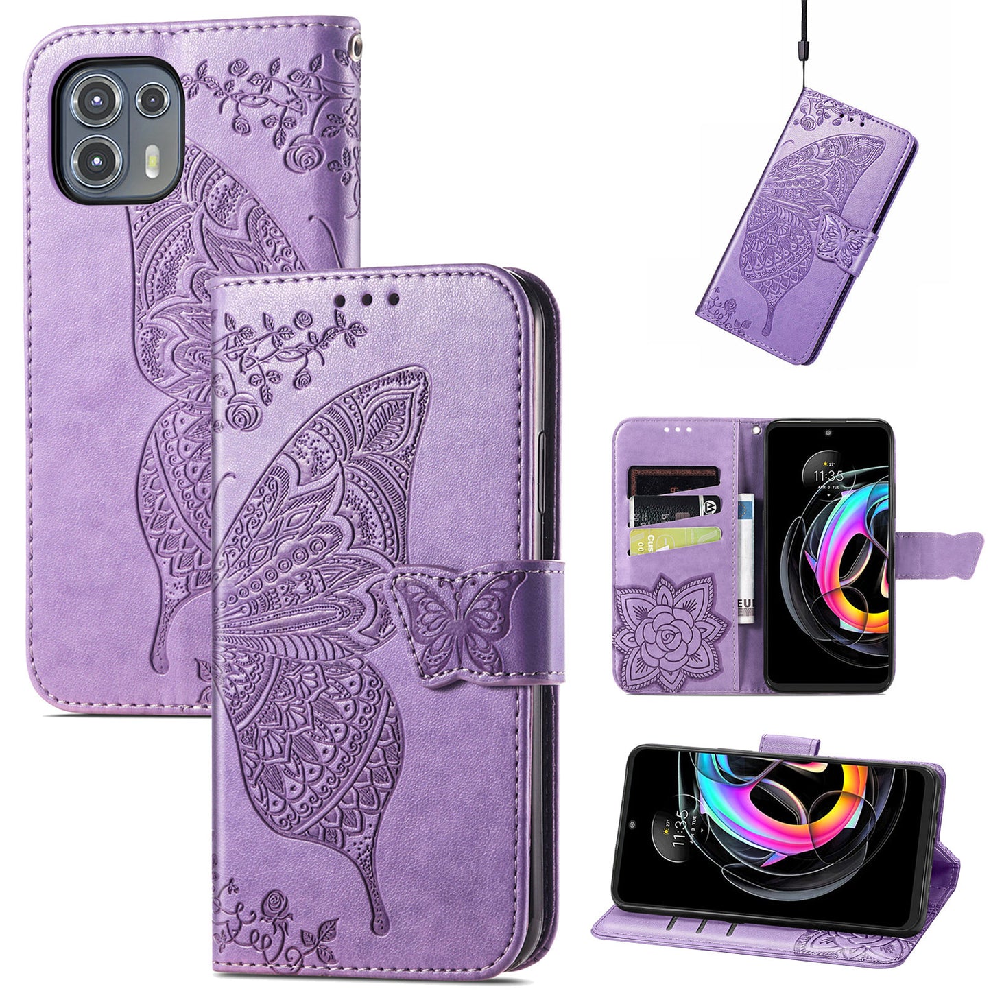 Imprinted Butterfly Flower Pattern Leather Wallet Stand Phone Cover Case for Motorola Edge 20 Lite