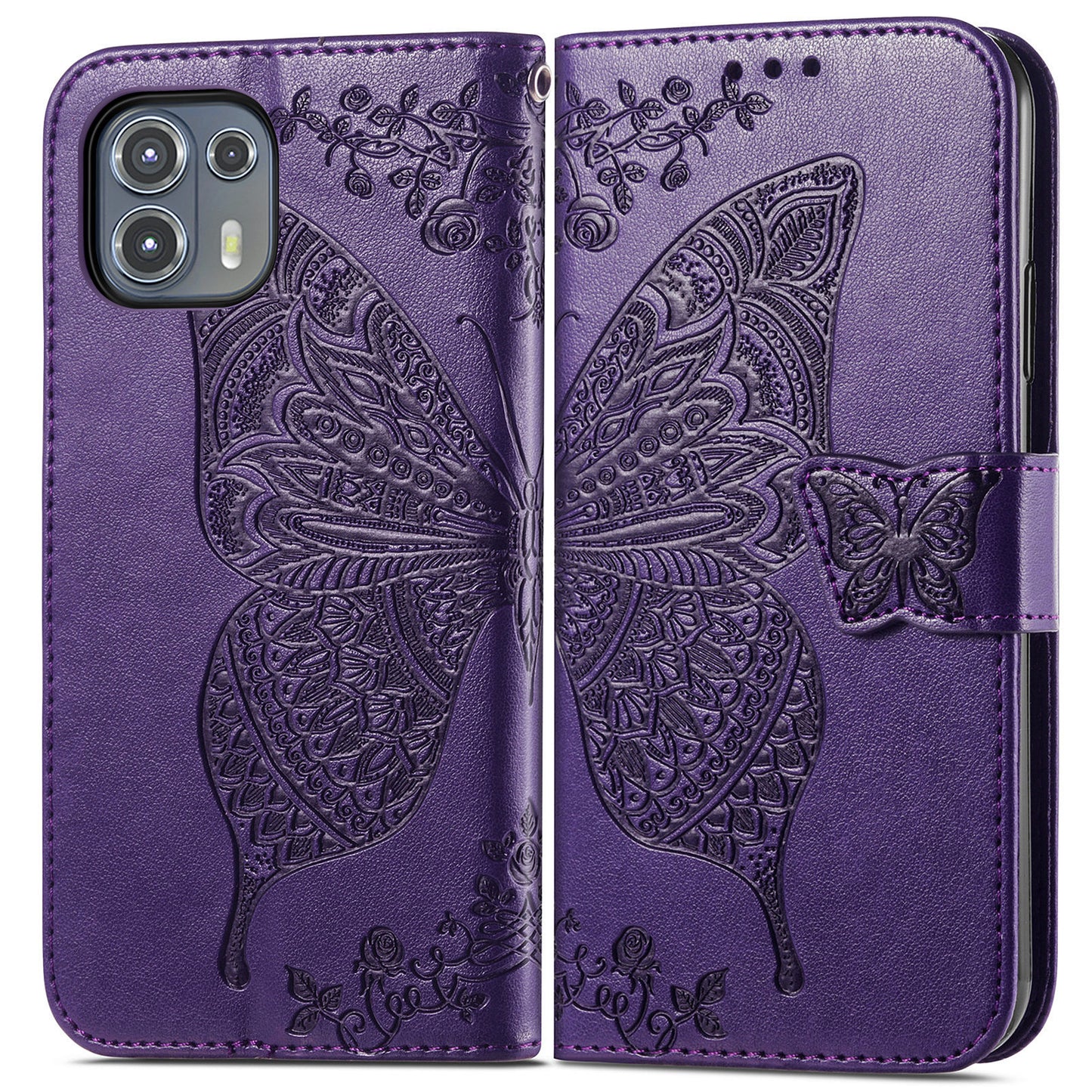 Imprinted Butterfly Flower Pattern Leather Wallet Stand Phone Cover Case for Motorola Edge 20 Lite