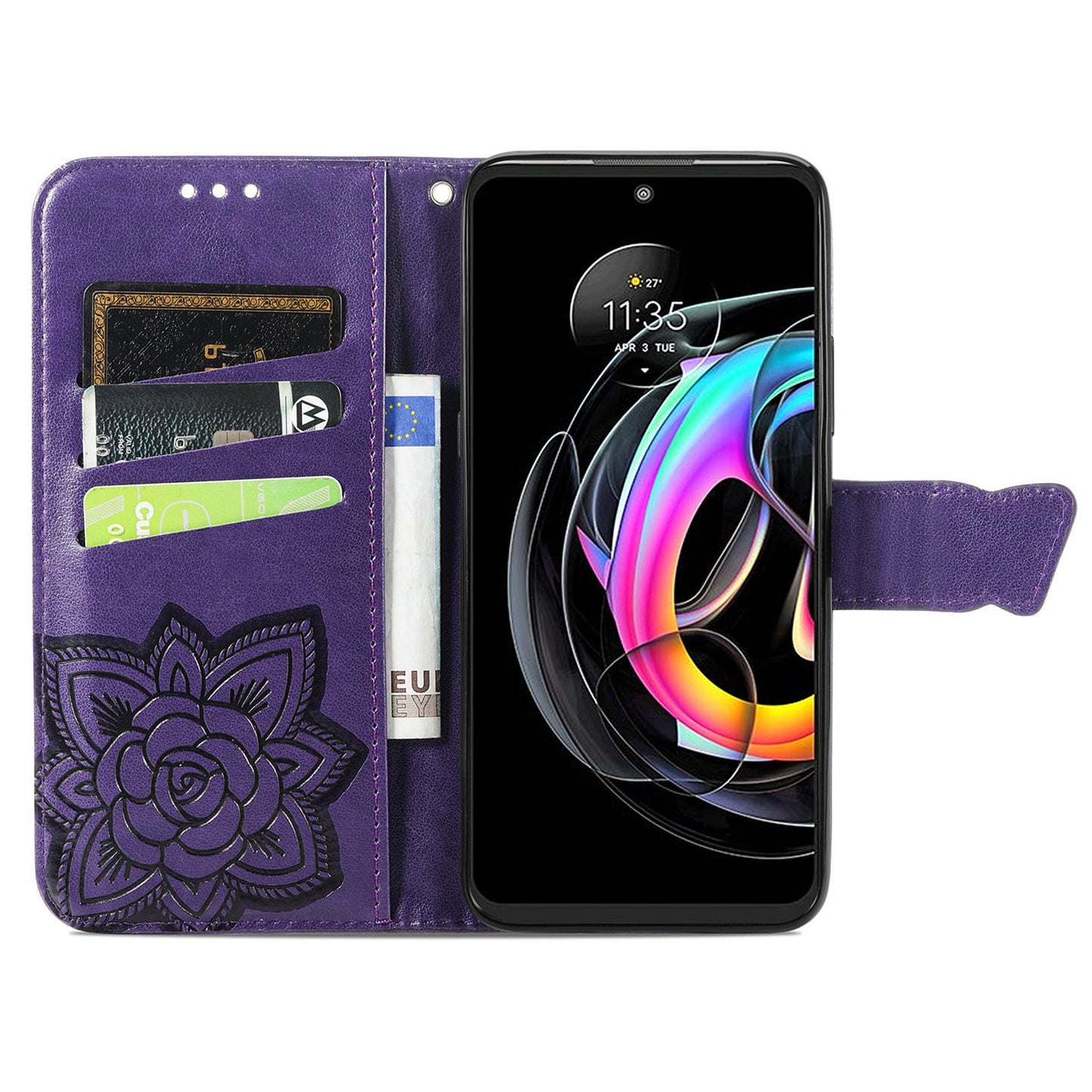 Imprinted Butterfly Flower Pattern Leather Wallet Stand Phone Cover Case for Motorola Edge 20 Lite