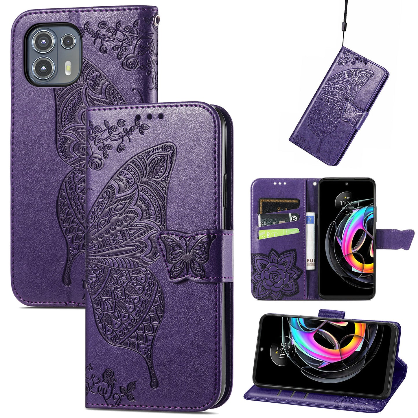 Imprinted Butterfly Flower Pattern Leather Wallet Stand Phone Cover Case for Motorola Edge 20 Lite