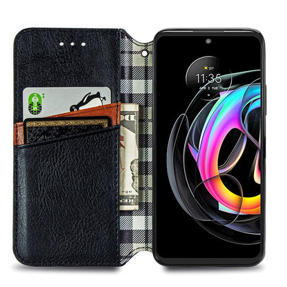 For Motorola Edge 20 Lite Magnetic Auto-absorbed Rhombus Imprint Leather Wallet Stand Phone Case