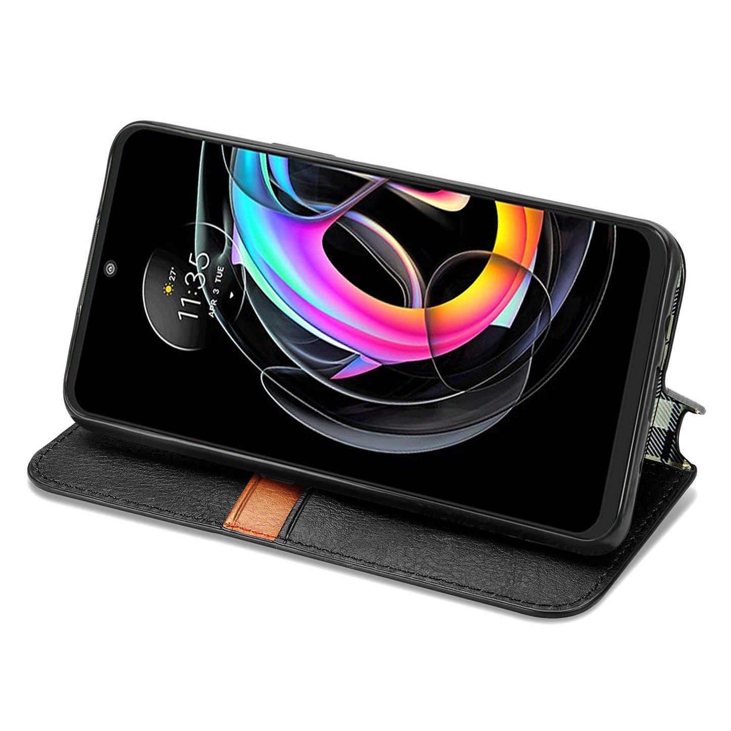 For Motorola Edge 20 Lite Magnetic Auto-absorbed Rhombus Imprint Leather Wallet Stand Phone Case