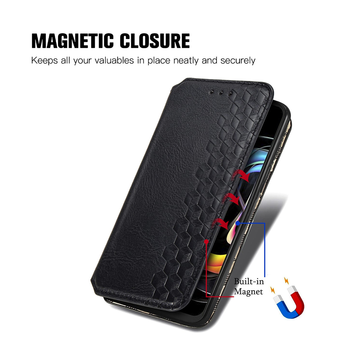 For Motorola Edge 20 Lite Magnetic Auto-absorbed Rhombus Imprint Leather Wallet Stand Phone Case