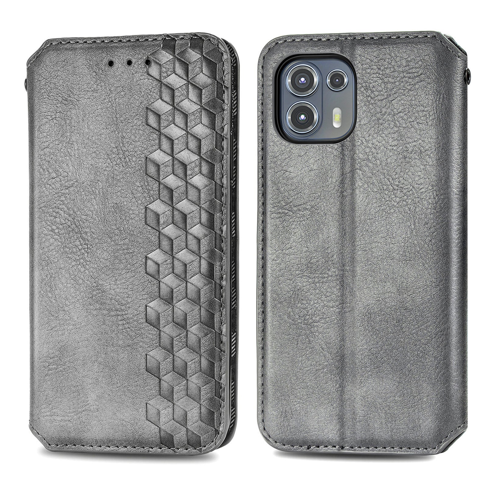 For Motorola Edge 20 Lite Magnetic Auto-absorbed Rhombus Imprint Leather Wallet Stand Phone Case