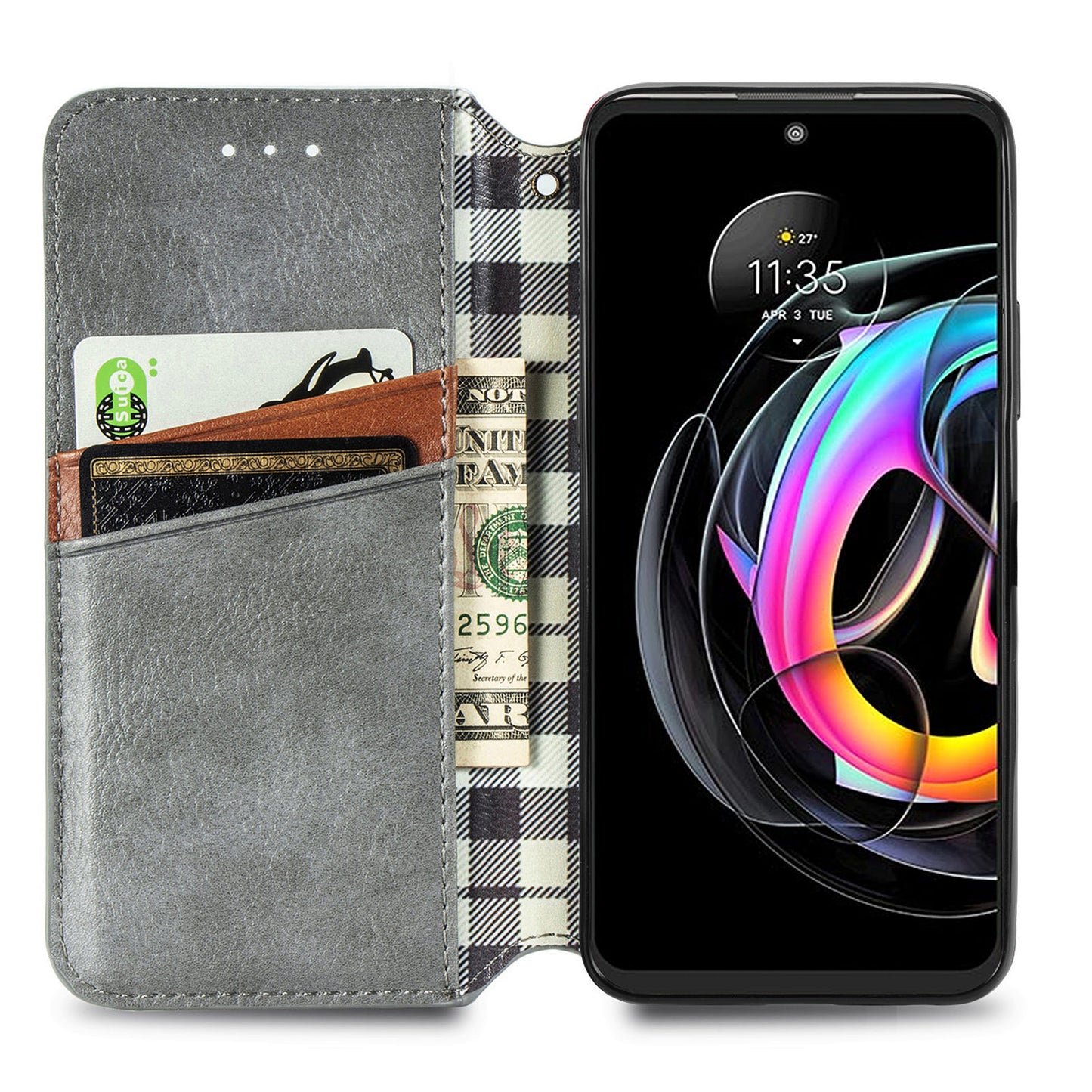 For Motorola Edge 20 Lite Magnetic Auto-absorbed Rhombus Imprint Leather Wallet Stand Phone Case