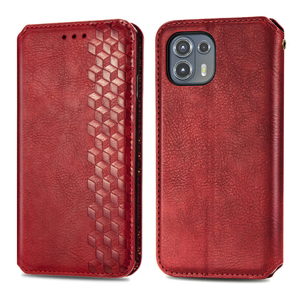 For Motorola Edge 20 Lite Magnetic Auto-absorbed Rhombus Imprint Leather Wallet Stand Phone Case