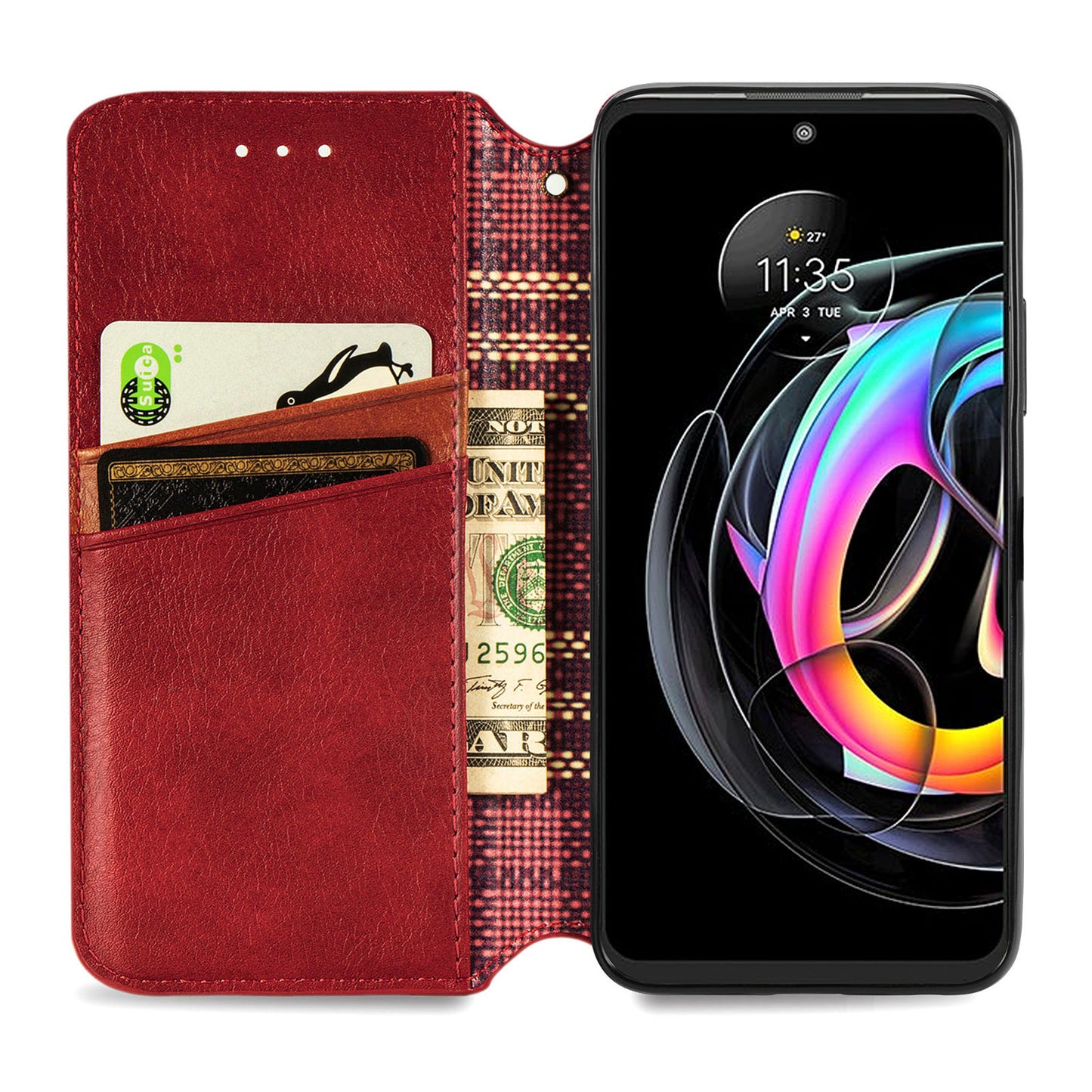 For Motorola Edge 20 Lite Magnetic Auto-absorbed Rhombus Imprint Leather Wallet Stand Phone Case