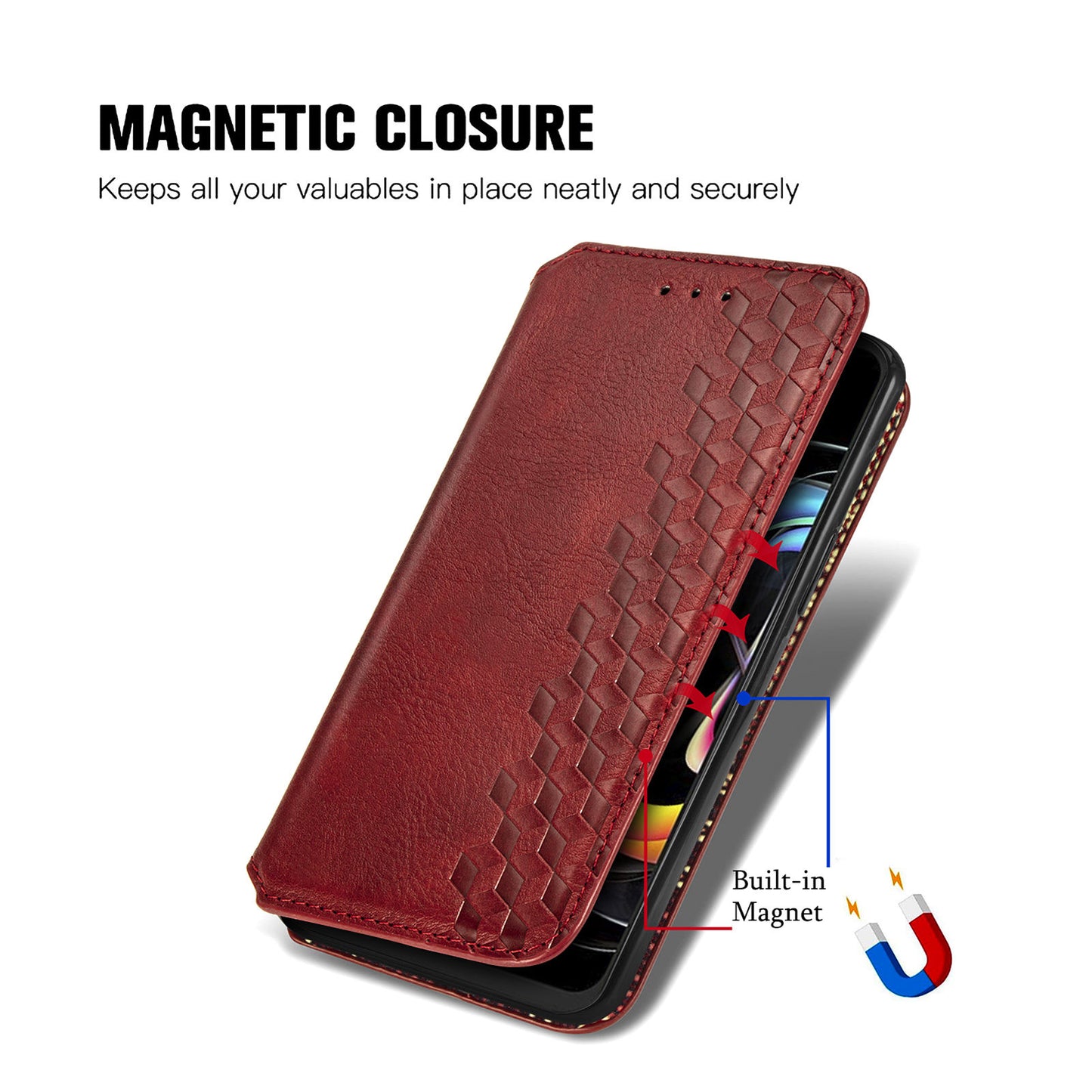 For Motorola Edge 20 Lite Magnetic Auto-absorbed Rhombus Imprint Leather Wallet Stand Phone Case