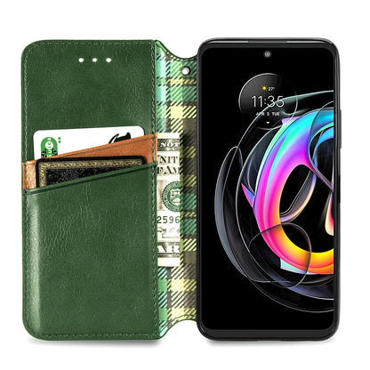 For Motorola Edge 20 Lite Magnetic Auto-absorbed Rhombus Imprint Leather Wallet Stand Phone Case