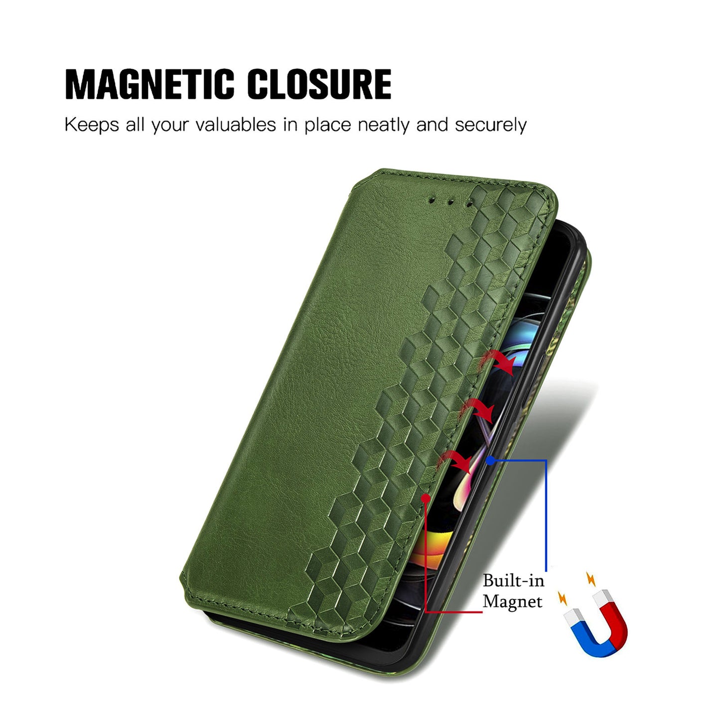 For Motorola Edge 20 Lite Magnetic Auto-absorbed Rhombus Imprint Leather Wallet Stand Phone Case