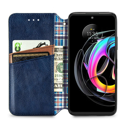 For Motorola Edge 20 Lite Magnetic Auto-absorbed Rhombus Imprint Leather Wallet Stand Phone Case