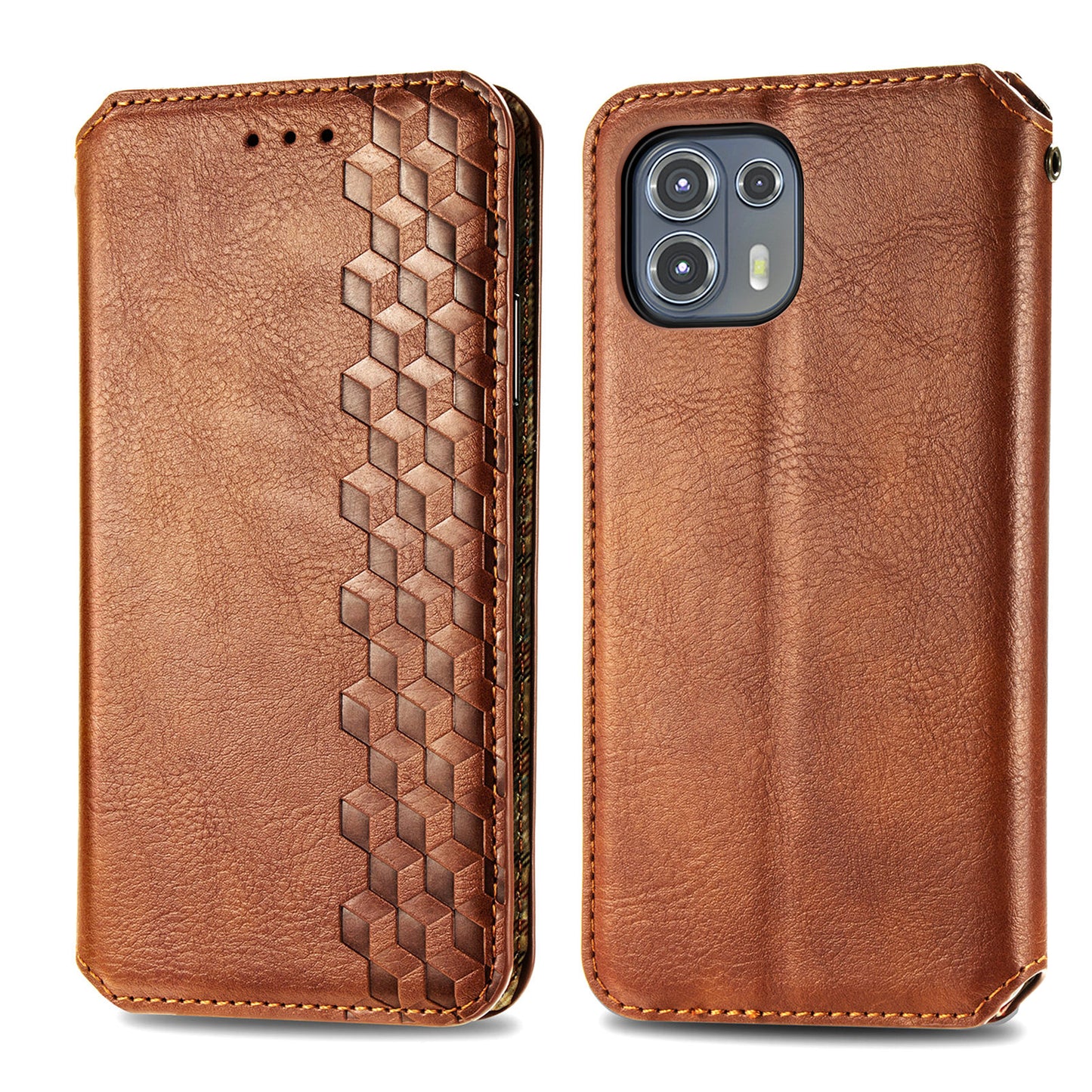 For Motorola Edge 20 Lite Magnetic Auto-absorbed Rhombus Imprint Leather Wallet Stand Phone Case