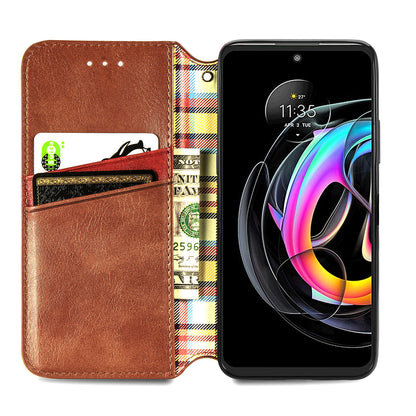 For Motorola Edge 20 Lite Magnetic Auto-absorbed Rhombus Imprint Leather Wallet Stand Phone Case