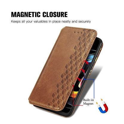 For Motorola Edge 20 Lite Magnetic Auto-absorbed Rhombus Imprint Leather Wallet Stand Phone Case