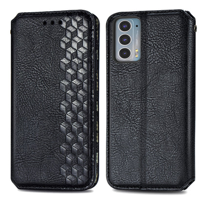 Rhombus Imprinting Auto-absorbed Full-Protection Leather Wallet Stand Phone Case Cover for Motorola Edge 20