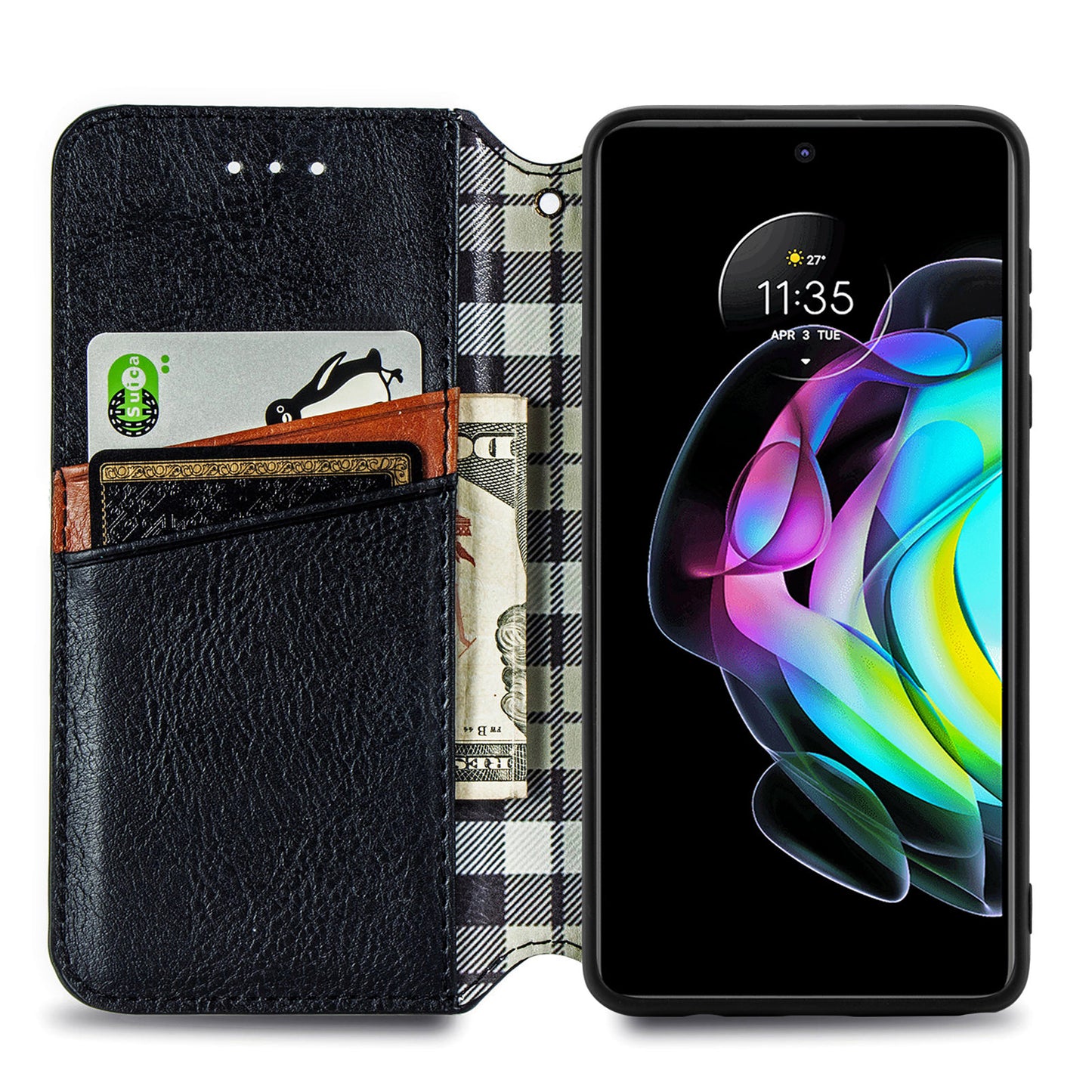 Rhombus Imprinting Auto-absorbed Full-Protection Leather Wallet Stand Phone Case Cover for Motorola Edge 20