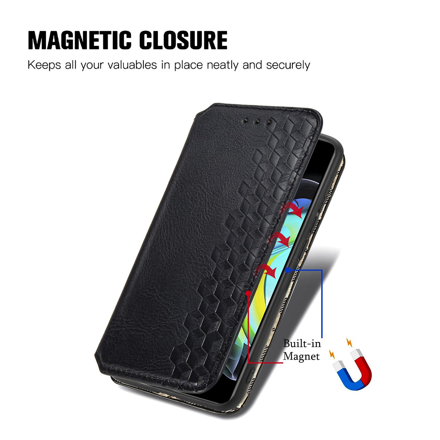 Rhombus Imprinting Auto-absorbed Full-Protection Leather Wallet Stand Phone Case Cover for Motorola Edge 20