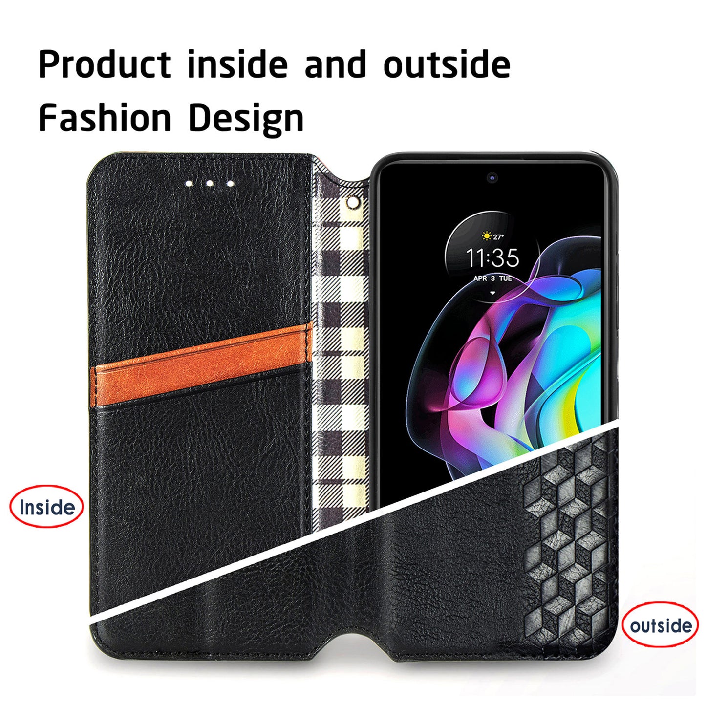 Rhombus Imprinting Auto-absorbed Full-Protection Leather Wallet Stand Phone Case Cover for Motorola Edge 20