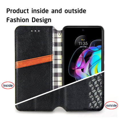 Rhombus Imprinting Auto-absorbed Full-Protection Leather Wallet Stand Phone Case Cover for Motorola Edge 20