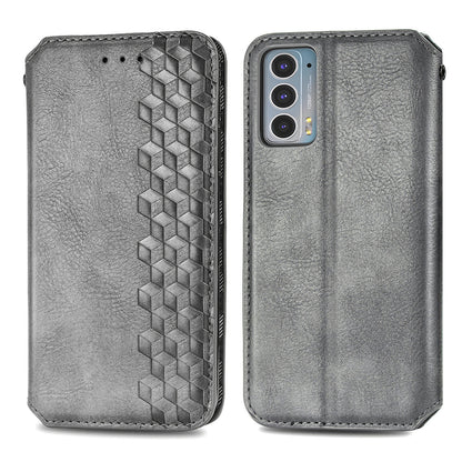 Rhombus Imprinting Auto-absorbed Full-Protection Leather Wallet Stand Phone Case Cover for Motorola Edge 20