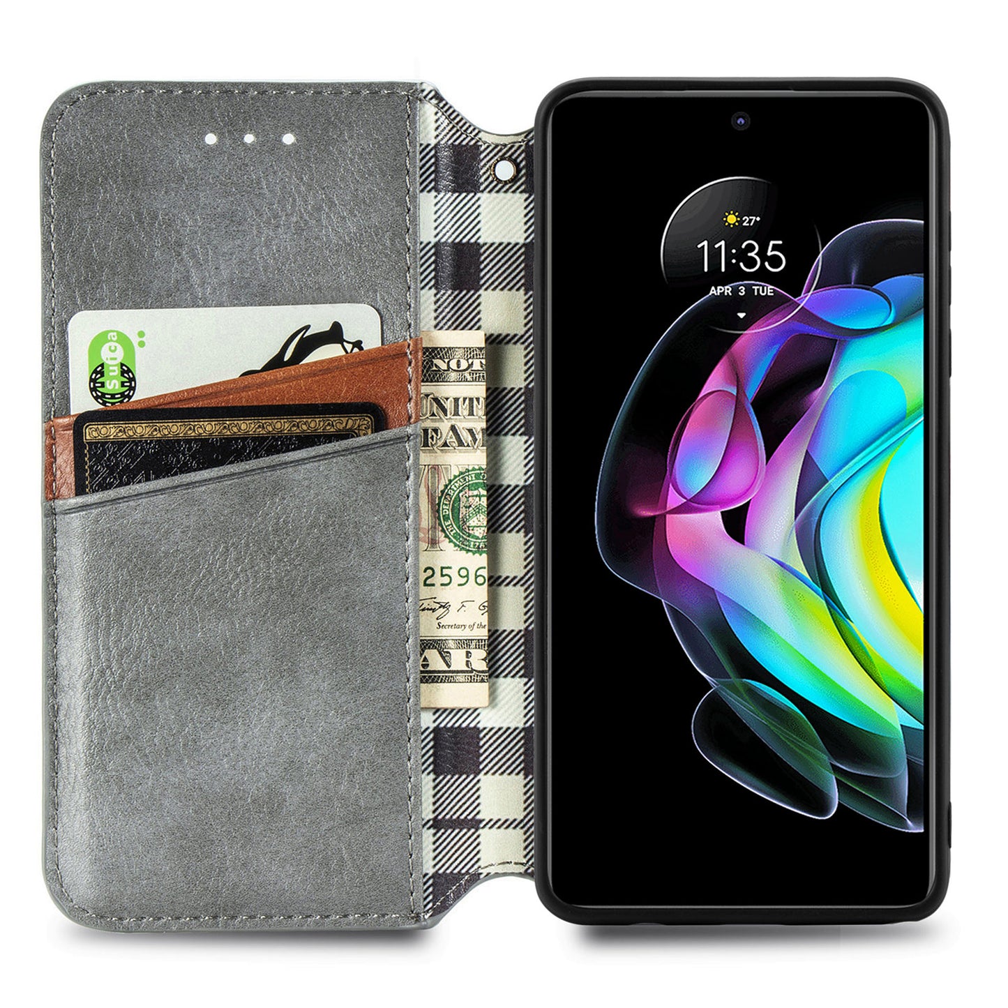 Rhombus Imprinting Auto-absorbed Full-Protection Leather Wallet Stand Phone Case Cover for Motorola Edge 20