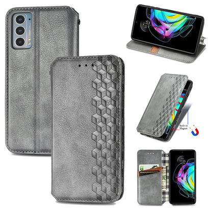 Rhombus Imprinting Auto-absorbed Full-Protection Leather Wallet Stand Phone Case Cover for Motorola Edge 20