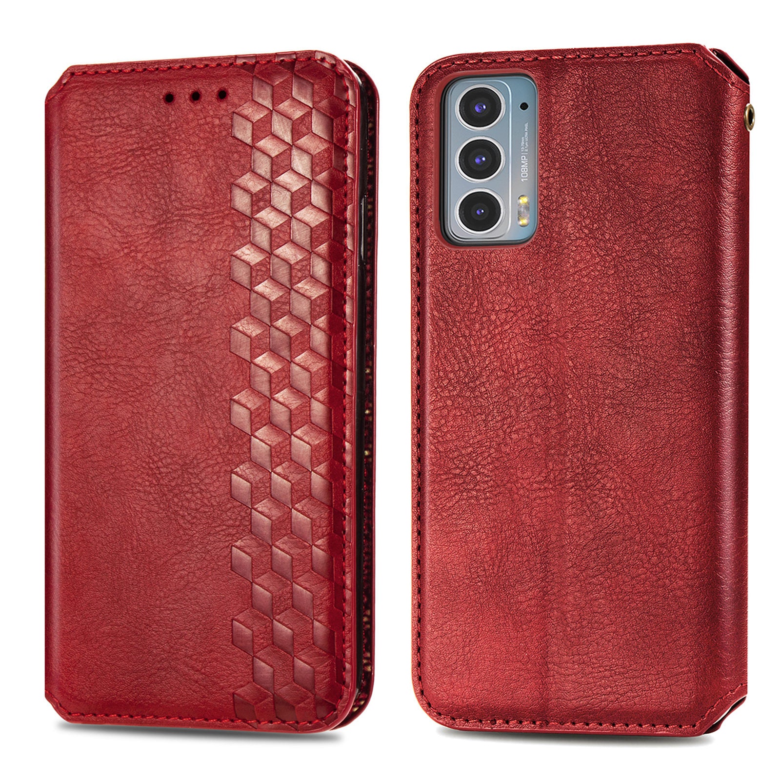 Rhombus Imprinting Auto-absorbed Full-Protection Leather Wallet Stand Phone Case Cover for Motorola Edge 20