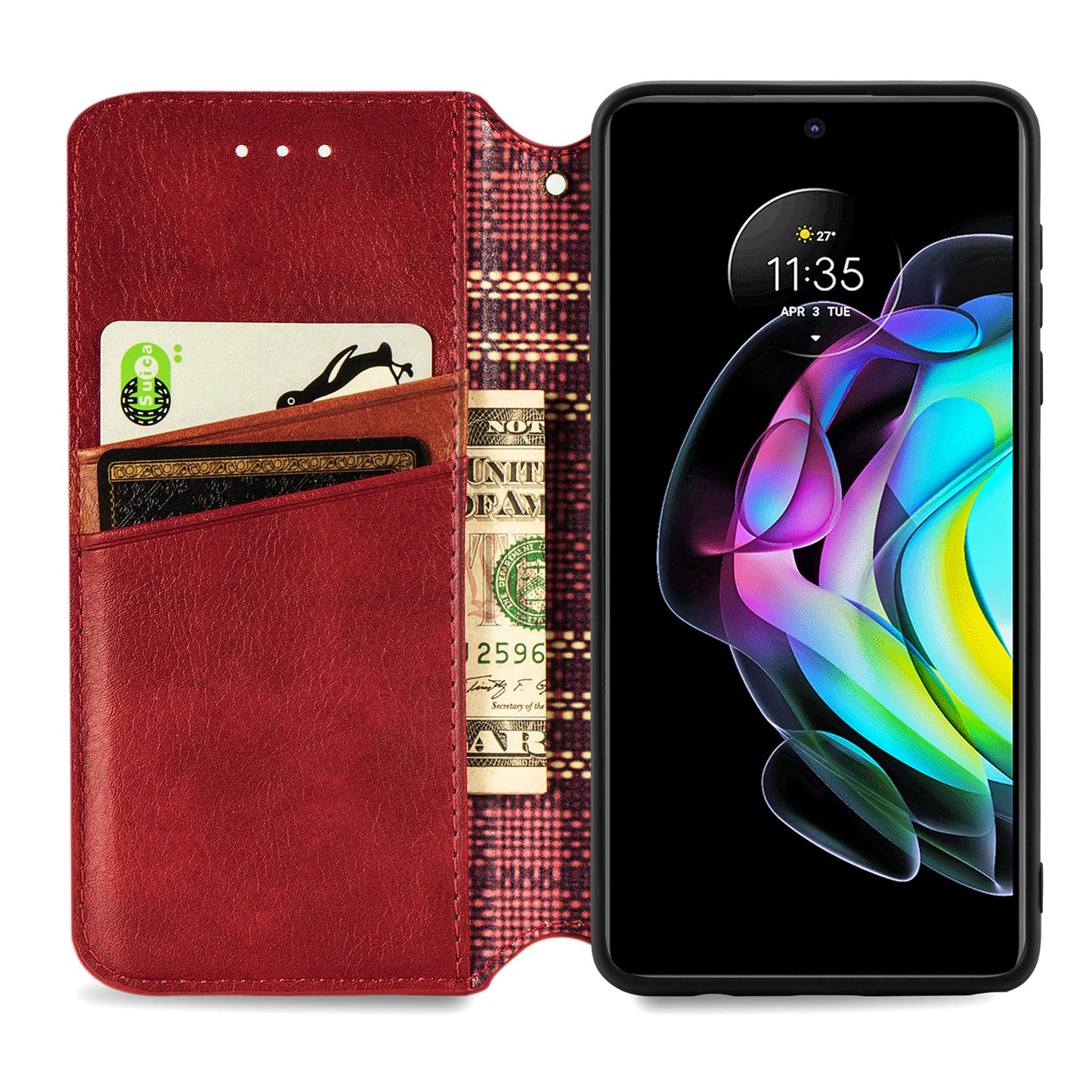 Rhombus Imprinting Auto-absorbed Full-Protection Leather Wallet Stand Phone Case Cover for Motorola Edge 20