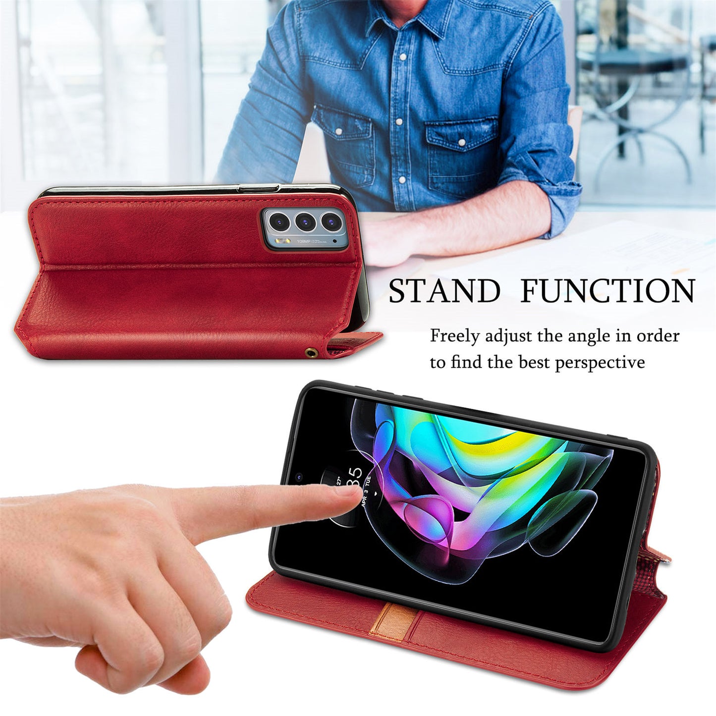 Rhombus Imprinting Auto-absorbed Full-Protection Leather Wallet Stand Phone Case Cover for Motorola Edge 20