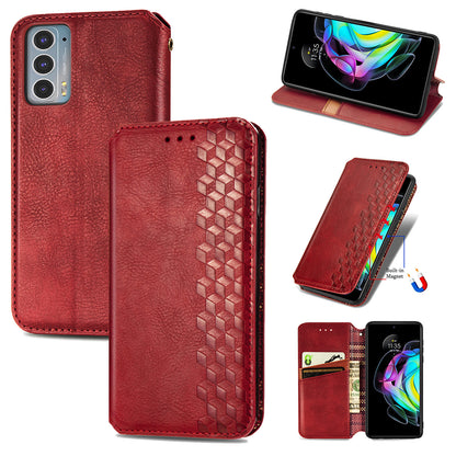 Rhombus Imprinting Auto-absorbed Full-Protection Leather Wallet Stand Phone Case Cover for Motorola Edge 20