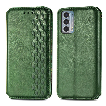 Rhombus Imprinting Auto-absorbed Full-Protection Leather Wallet Stand Phone Case Cover for Motorola Edge 20