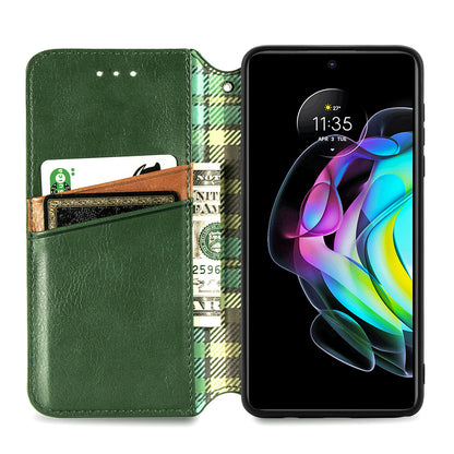 Rhombus Imprinting Auto-absorbed Full-Protection Leather Wallet Stand Phone Case Cover for Motorola Edge 20