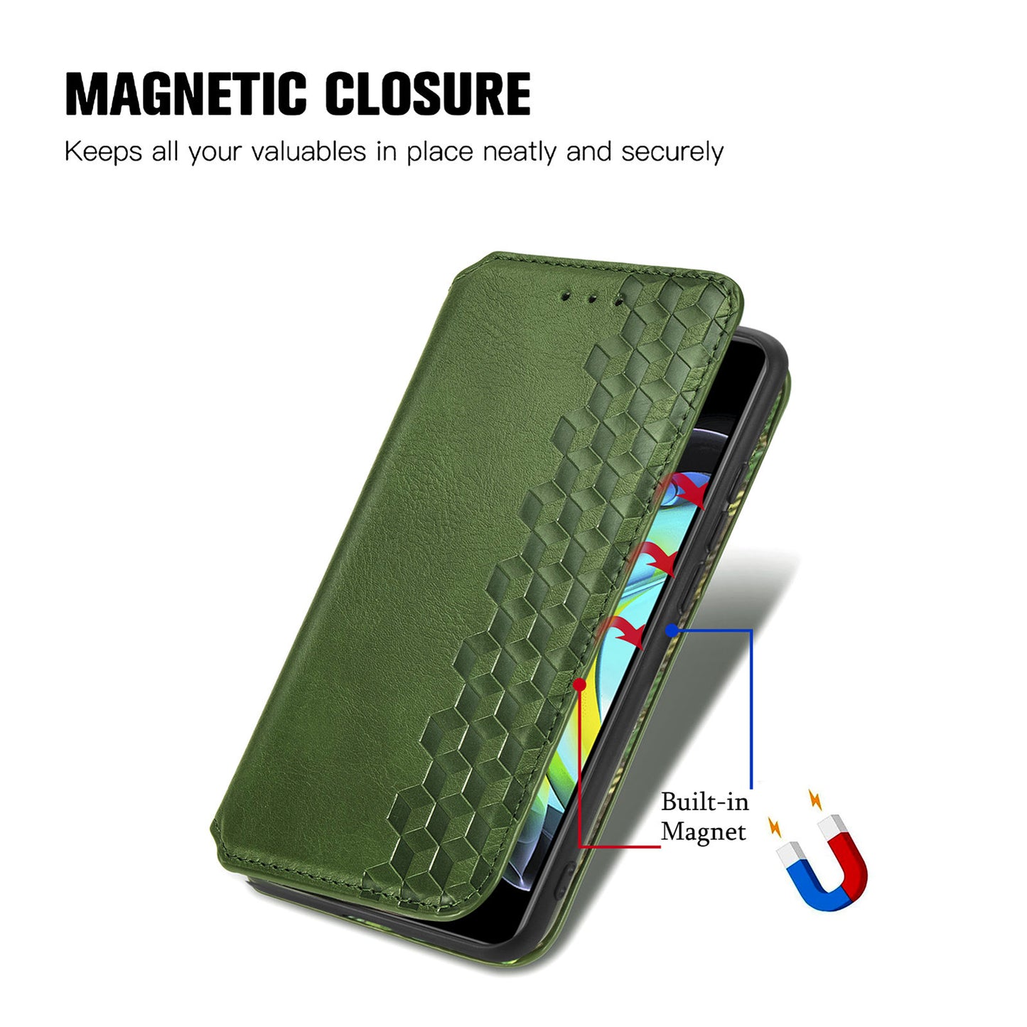 Rhombus Imprinting Auto-absorbed Full-Protection Leather Wallet Stand Phone Case Cover for Motorola Edge 20