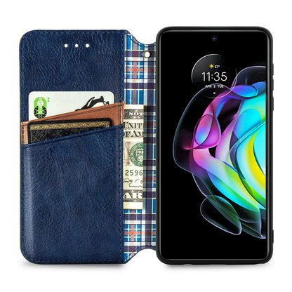 Rhombus Imprinting Auto-absorbed Full-Protection Leather Wallet Stand Phone Case Cover for Motorola Edge 20