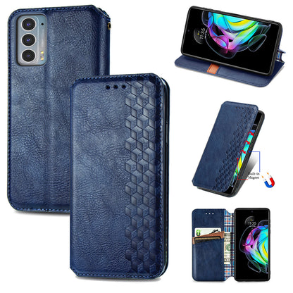 Rhombus Imprinting Auto-absorbed Full-Protection Leather Wallet Stand Phone Case Cover for Motorola Edge 20