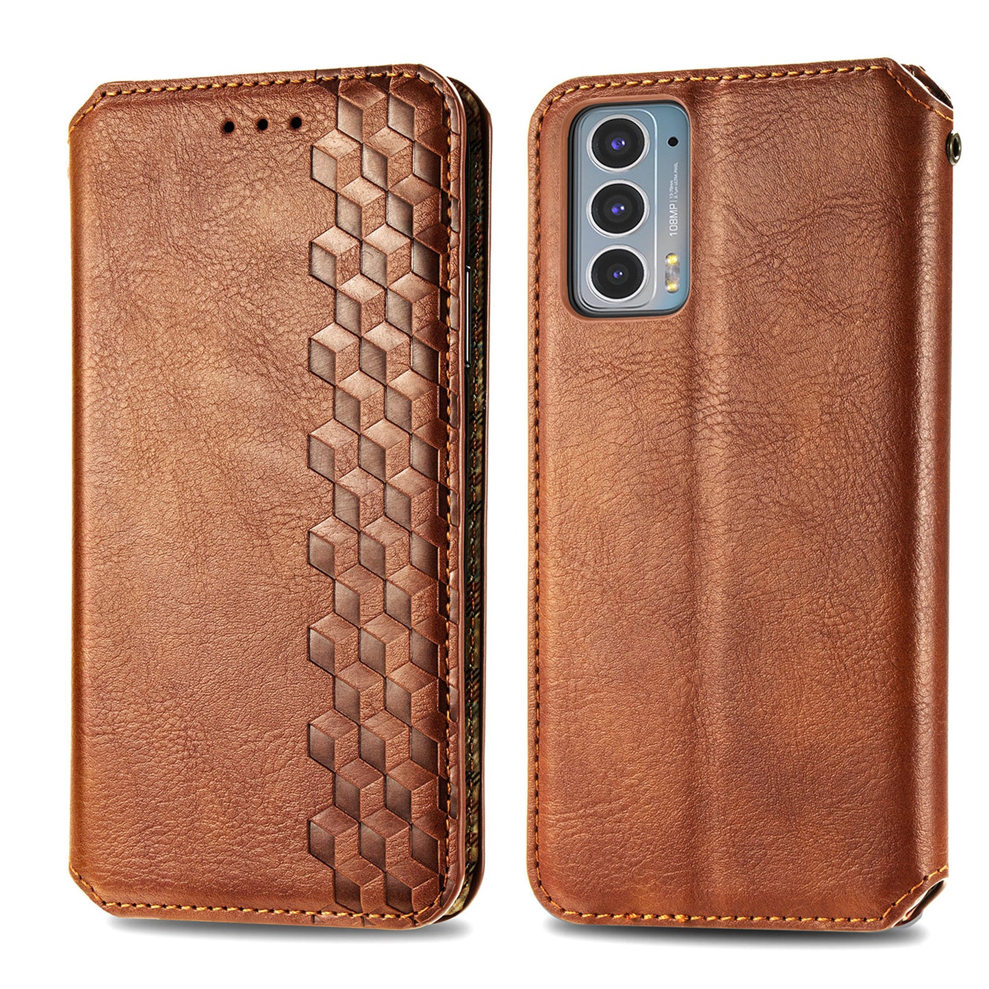 Rhombus Imprinting Auto-absorbed Full-Protection Leather Wallet Stand Phone Case Cover for Motorola Edge 20