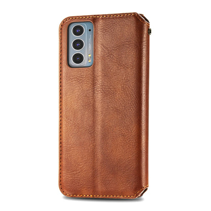 Rhombus Imprinting Auto-absorbed Full-Protection Leather Wallet Stand Phone Case Cover for Motorola Edge 20