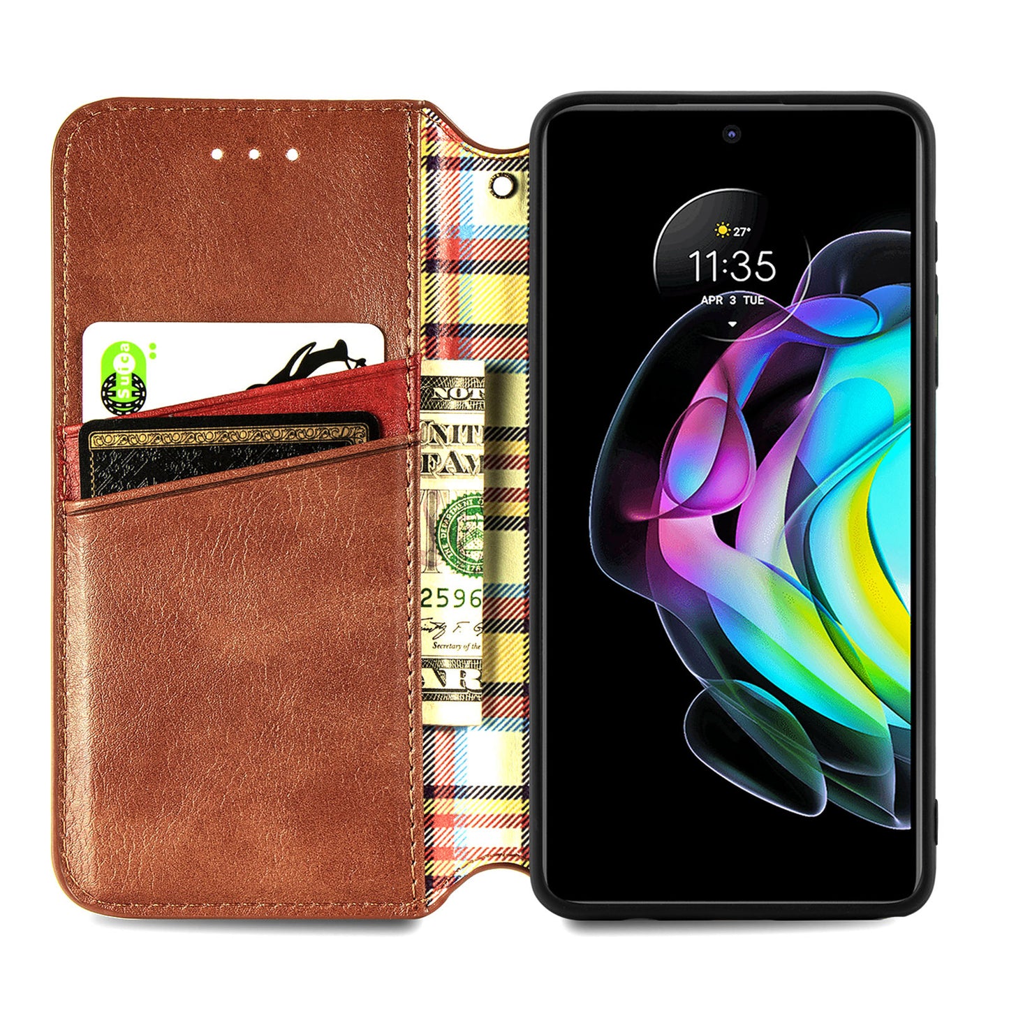 Rhombus Imprinting Auto-absorbed Full-Protection Leather Wallet Stand Phone Case Cover for Motorola Edge 20