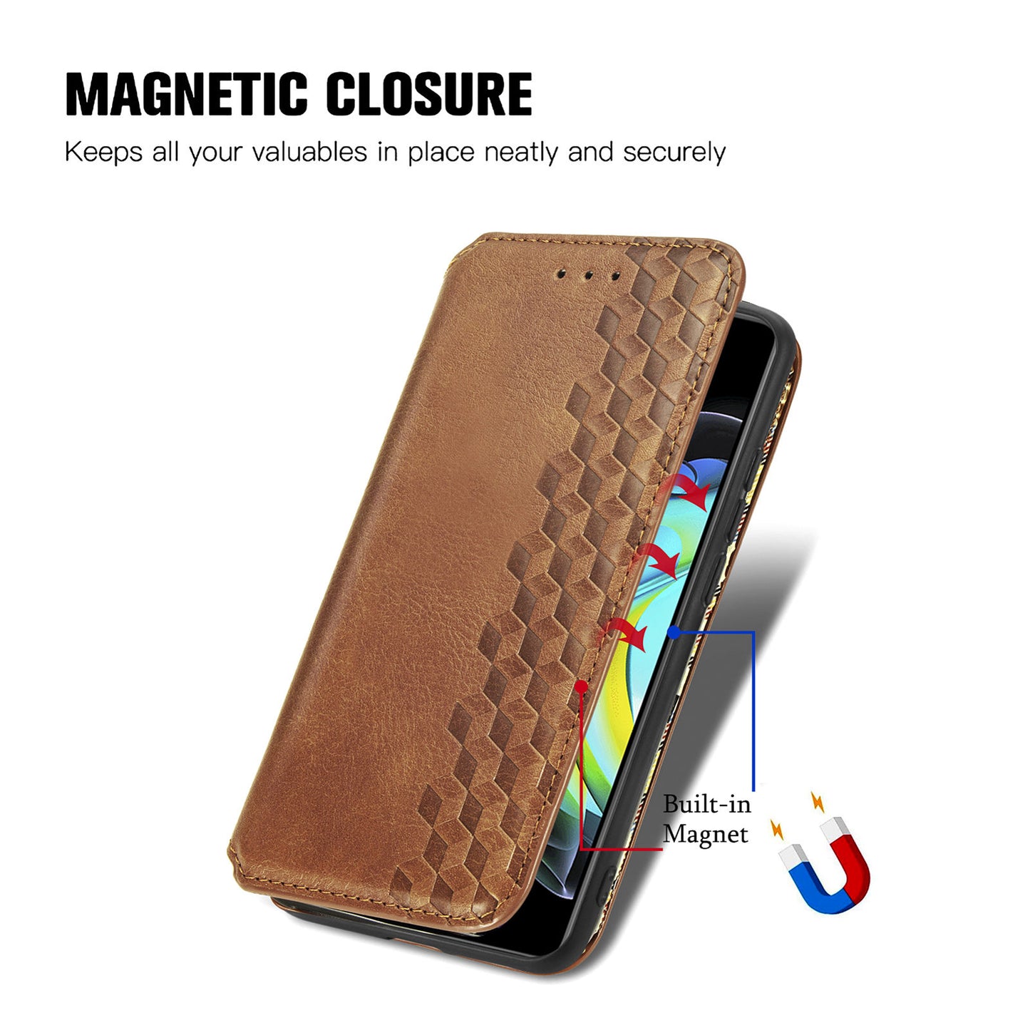 Rhombus Imprinting Auto-absorbed Full-Protection Leather Wallet Stand Phone Case Cover for Motorola Edge 20