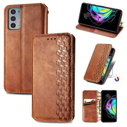 Rhombus Imprinting Auto-absorbed Full-Protection Leather Wallet Stand Phone Case Cover for Motorola Edge 20