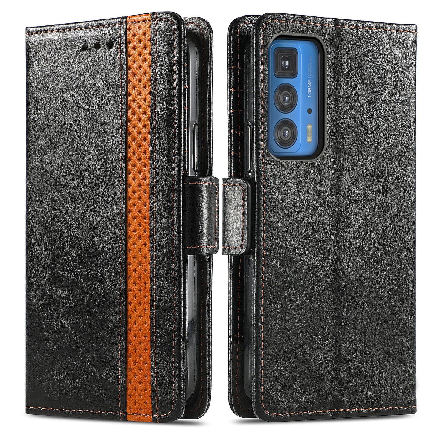 CASENEO 002 Series Full Body Coverage Business Style Folio Flip Stand Wallet Splicing Leather Case for Motorola Edge 20 Pro