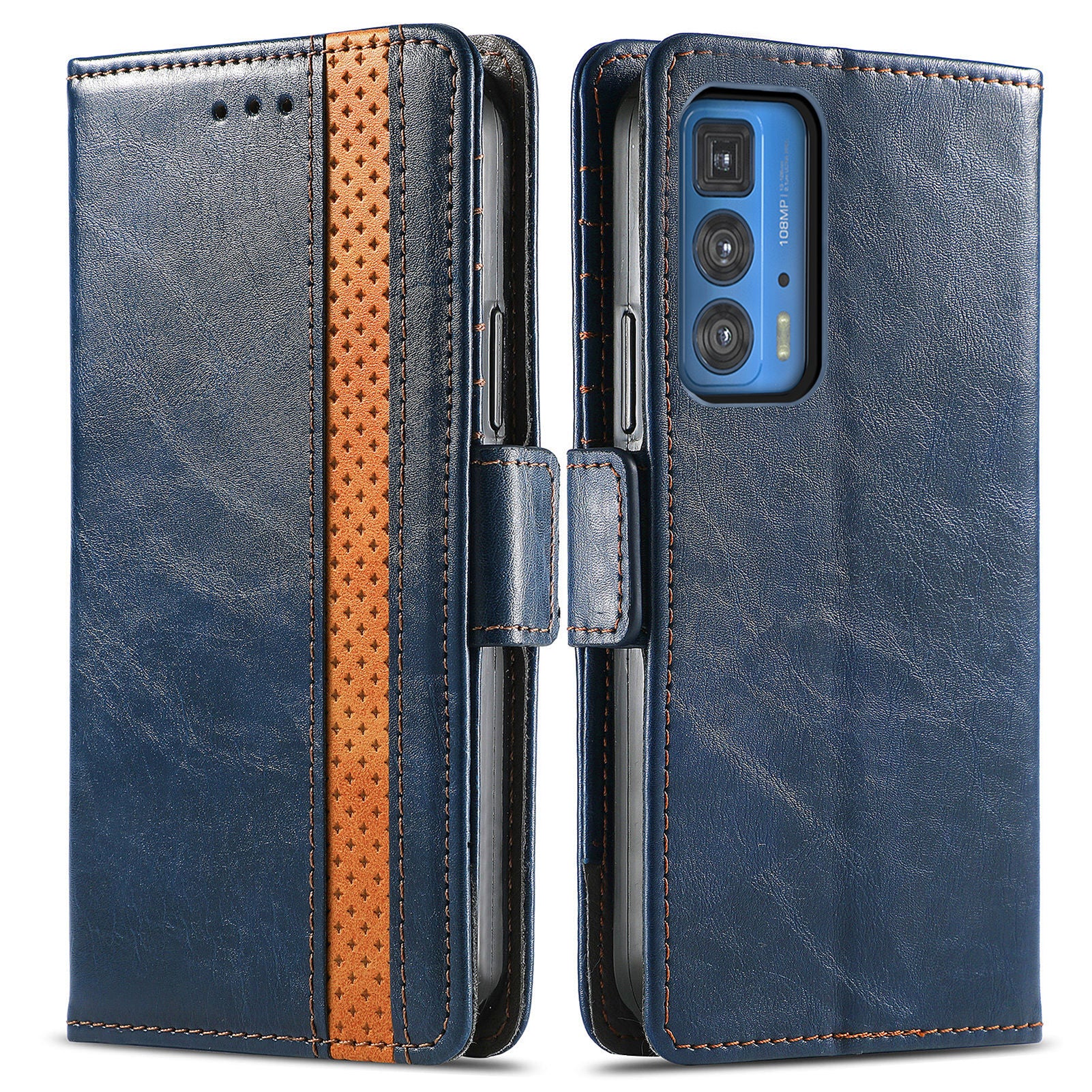 CASENEO 002 Series Full Body Coverage Business Style Folio Flip Stand Wallet Splicing Leather Case for Motorola Edge 20 Pro