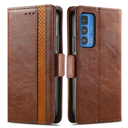 CASENEO 002 Series Full Body Coverage Business Style Folio Flip Stand Wallet Splicing Leather Case for Motorola Edge 20 Pro