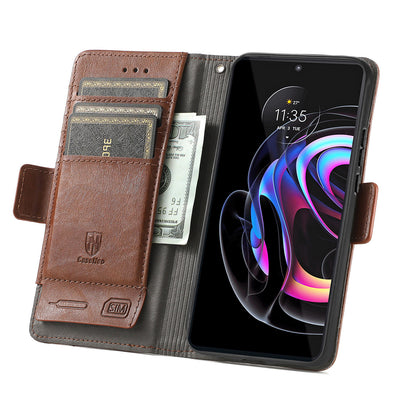 CASENEO 002 Series Full Body Coverage Business Style Folio Flip Stand Wallet Splicing Leather Case for Motorola Edge 20 Pro