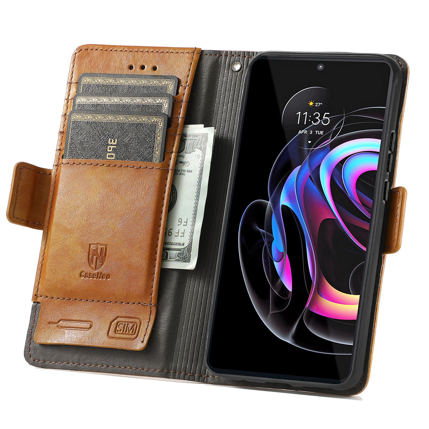 CASENEO 002 Series Full Body Coverage Business Style Folio Flip Stand Wallet Splicing Leather Case for Motorola Edge 20 Pro