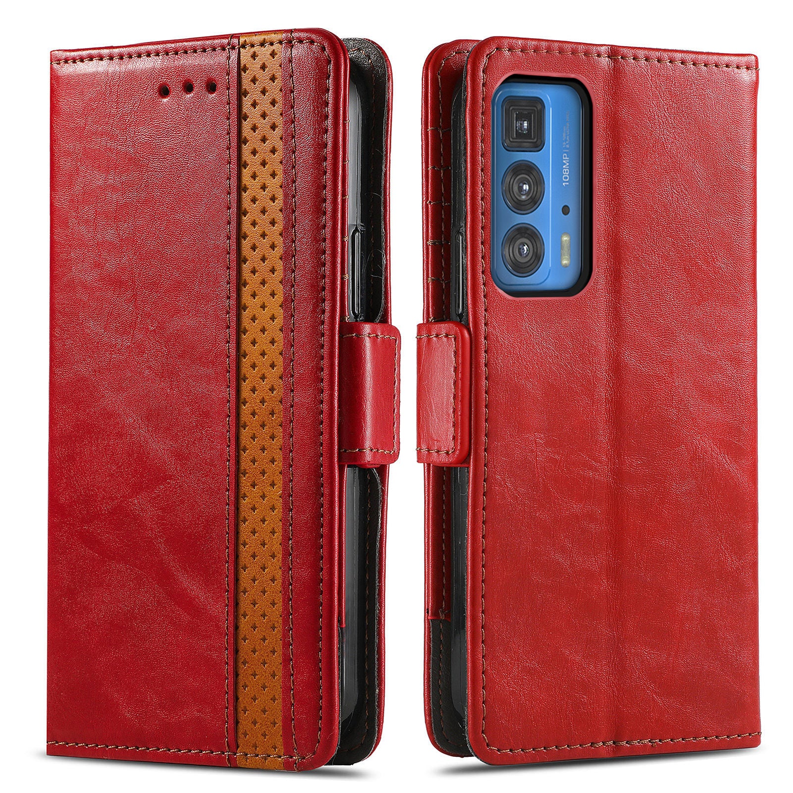 CASENEO 002 Series Full Body Coverage Business Style Folio Flip Stand Wallet Splicing Leather Case for Motorola Edge 20 Pro